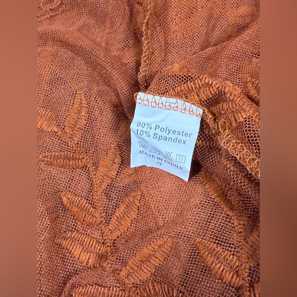 ELETÉR Sz Large Burnt Orange Lace Maxi Romper Dress Boho Floral Embroidered NEW - Picture 6 of 8